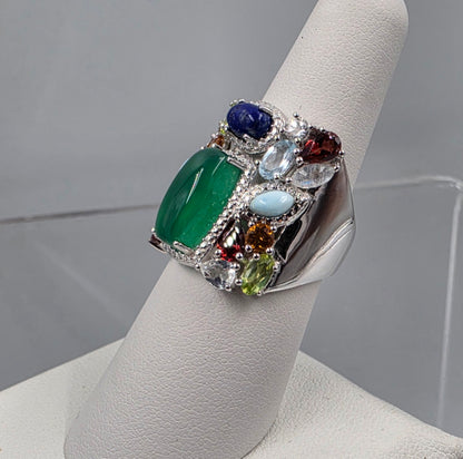 ROSS SIMONS Sterling Silver/Lapis/Moonstone/Peridot/Topaz/Aquamarine/Amber Ring Size 7.25