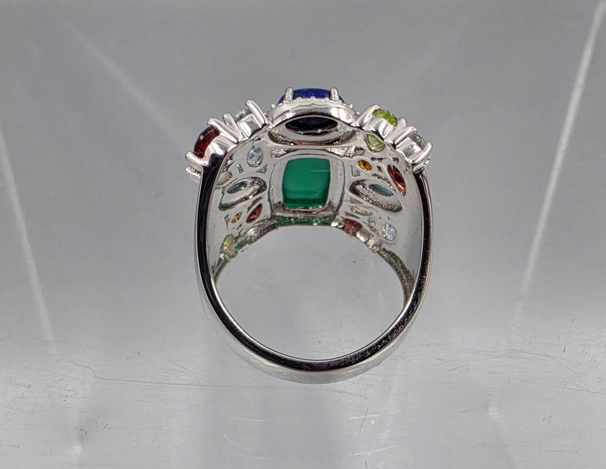 ROSS SIMONS Sterling Silver/Lapis/Moonstone/Peridot/Topaz/Aquamarine/Amber Ring Size 7.25