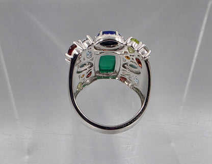 ROSS SIMONS Sterling Silver/Lapis/Moonstone/Peridot/Topaz/Aquamarine/Amber Ring Size 7.25
