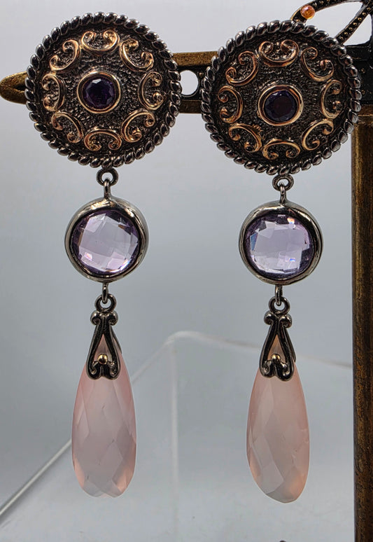 MICHAEL VALITUTTI Rose Quartz/Amethyst/Sterling Silver 2.25" Dangle Earrings