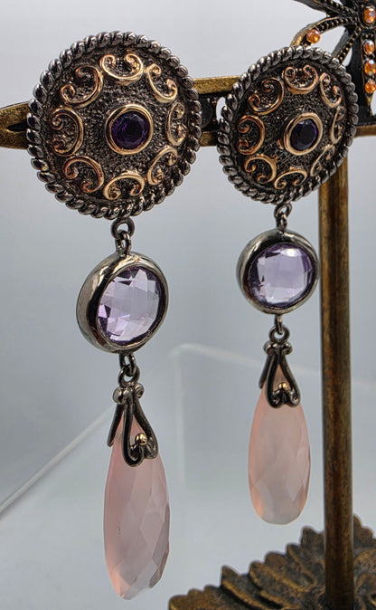 MICHAEL VALITUTTI Rose Quartz/Amethyst/Sterling Silver 2.25" Dangle Earrings