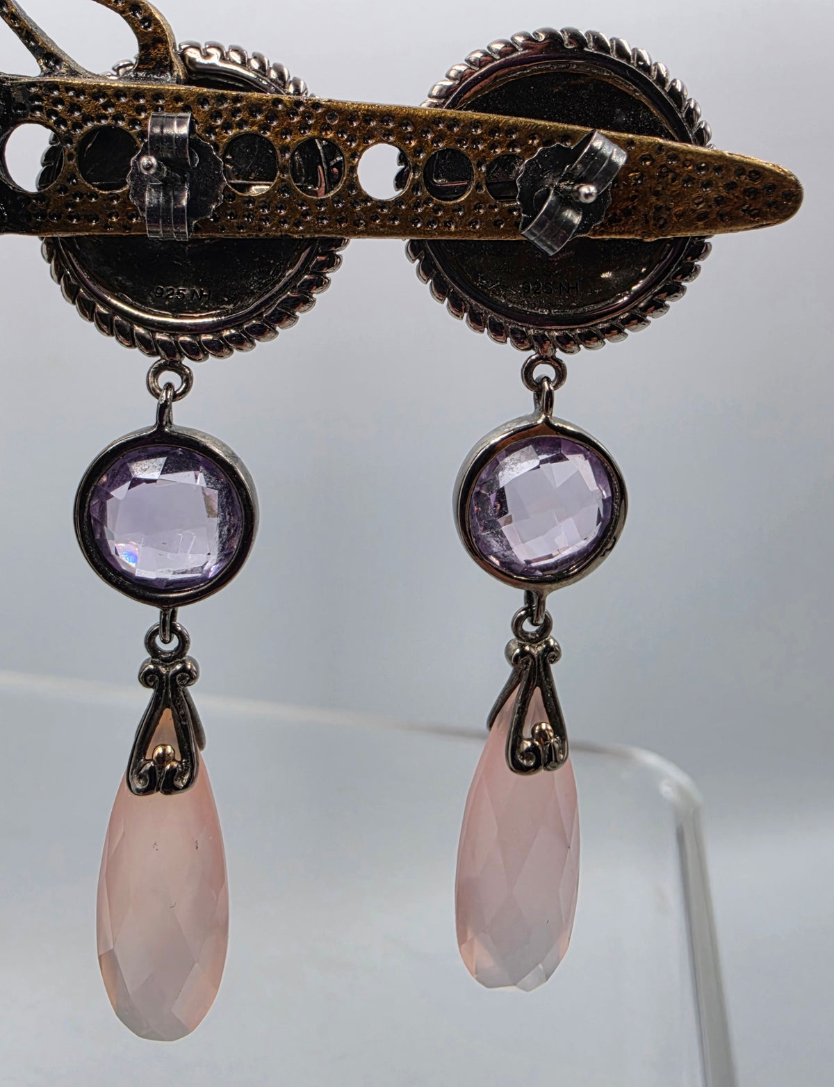 MICHAEL VALITUTTI Rose Quartz/Amethyst/Sterling Silver 2.25" Dangle Earrings