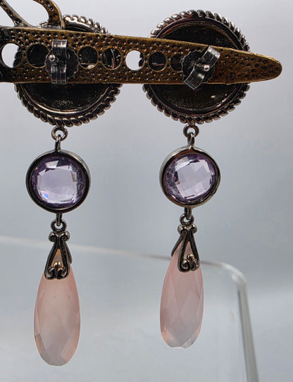 MICHAEL VALITUTTI Rose Quartz/Amethyst/Sterling Silver 2.25" Dangle Earrings