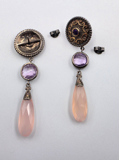 MICHAEL VALITUTTI Rose Quartz/Amethyst/Sterling Silver 2.25" Dangle Earrings