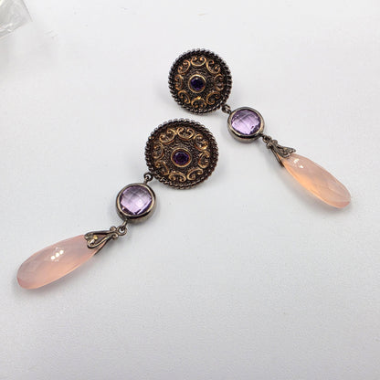 MICHAEL VALITUTTI Rose Quartz/Amethyst/Sterling Silver 2.25" Dangle Earrings