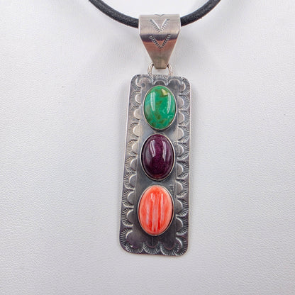 Native American Signed Turquoise/Spiny Oyster/Sterling Silver Pendant