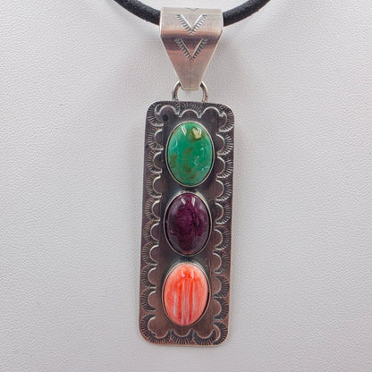 Native American Signed Turquoise/Spiny Oyster/Sterling Silver Pendant