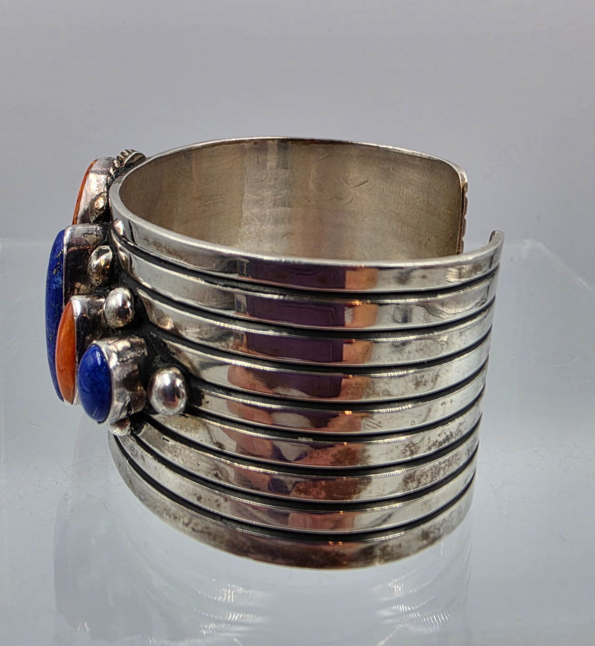 6.75" Southwest Spiny Oyster/Lapis/Sterling Silver Bracelet Signed Gabby