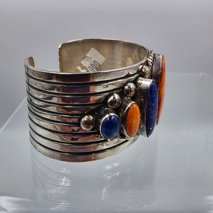 6.75" Southwest Spiny Oyster/Lapis/Sterling Silver Bracelet Signed Gabby