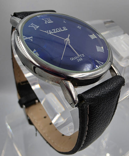 YASOLE Blue Dial/Black Vegan Leather Band Men's Watch
