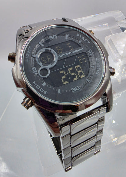 48mm Case/ 8" Black Stainless Steel Day/Date/Timer/Chronograph Men's Watch