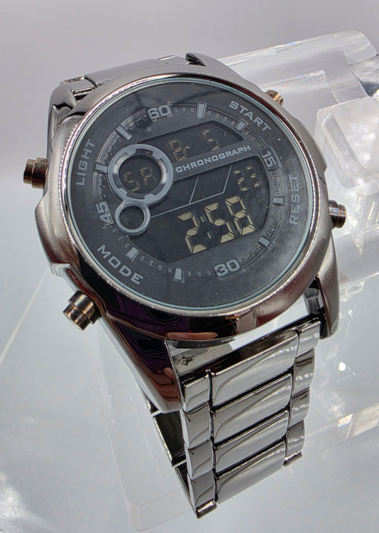 48mm Case/ 8" Black Stainless Steel Day/Date/Timer/Chronograph Men's Watch