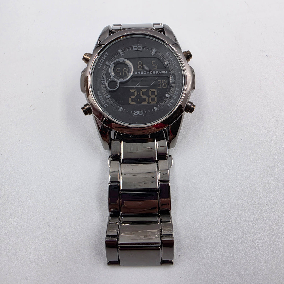 48mm Case/ 8" Black Stainless Steel Day/Date/Timer/Chronograph Men's Watch