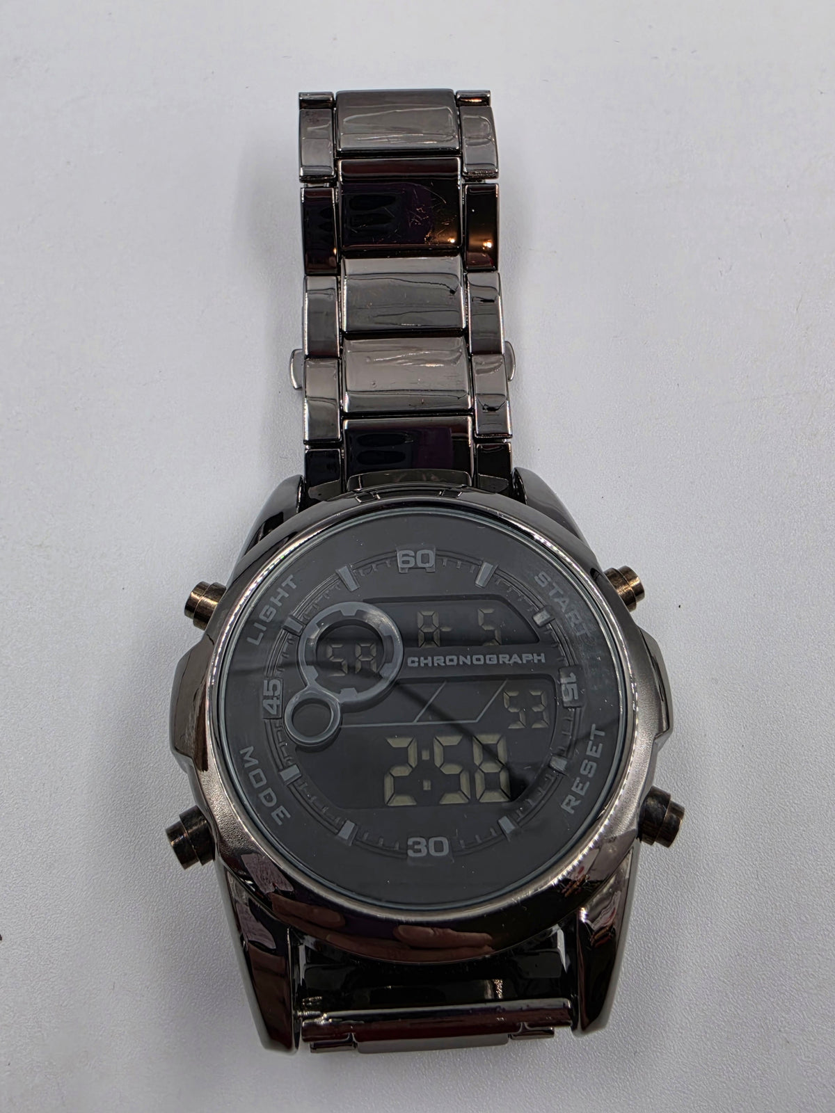 48mm Case/ 8" Black Stainless Steel Day/Date/Timer/Chronograph Men's Watch