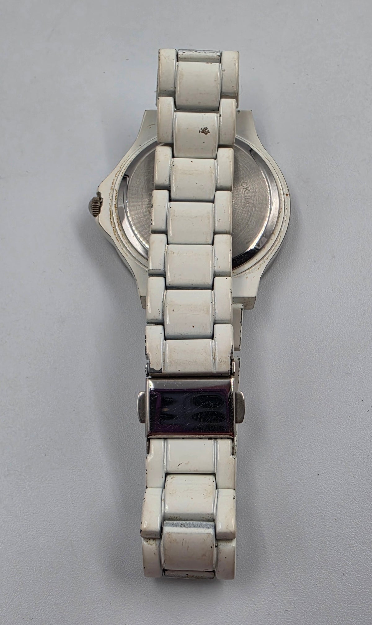 7.25" STYLE & CO. White Stainless Steel/Rhinestone Bezel/Silver Dial Women's Watch
