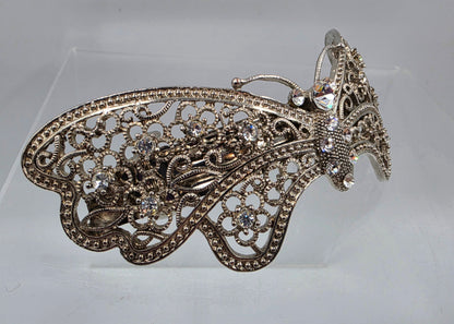 Silver Tone Filagree/Clear Iridescent Rhinestone Vintage Inspired  Butterfly Hair Clip