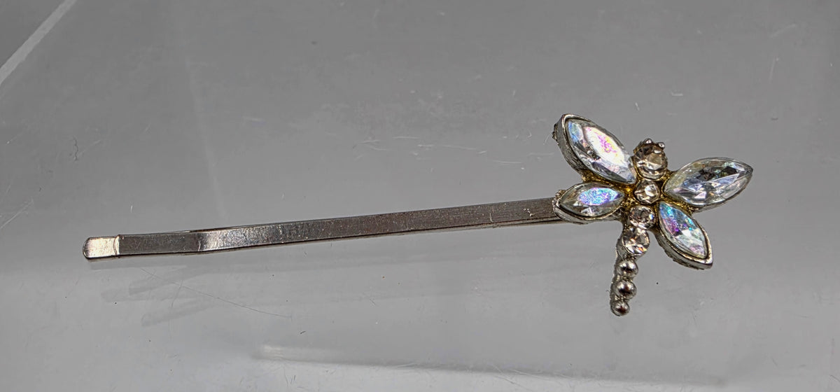 Clear Iridescent Dragonfly Rhinestone Vintage Bobby Pin