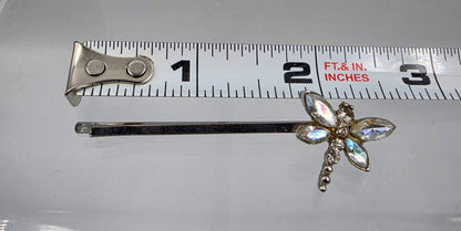 Clear Iridescent Dragonfly Rhinestone Vintage Bobby Pin