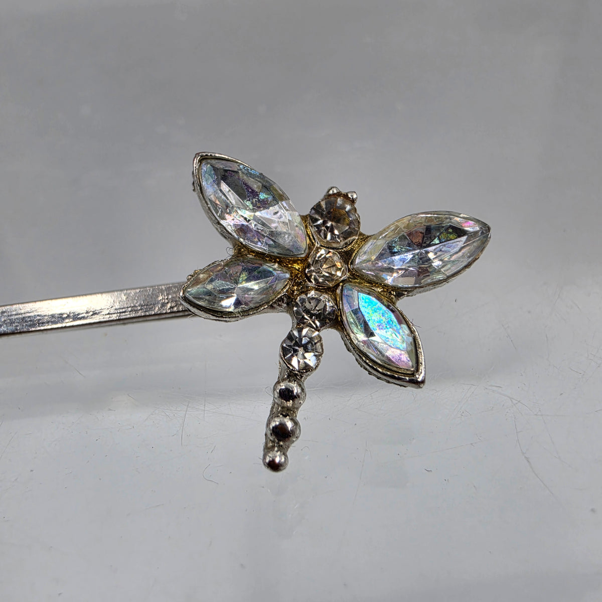 Clear Iridescent Dragonfly Rhinestone Vintage Bobby Pin