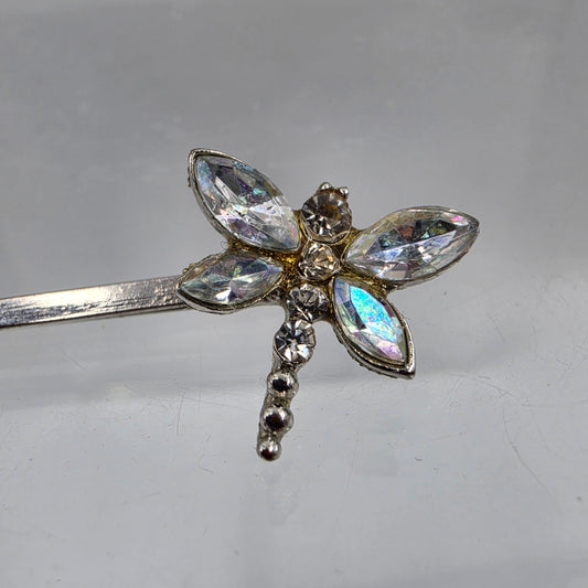 Clear Iridescent Dragonfly Rhinestone Vintage Bobby Pin