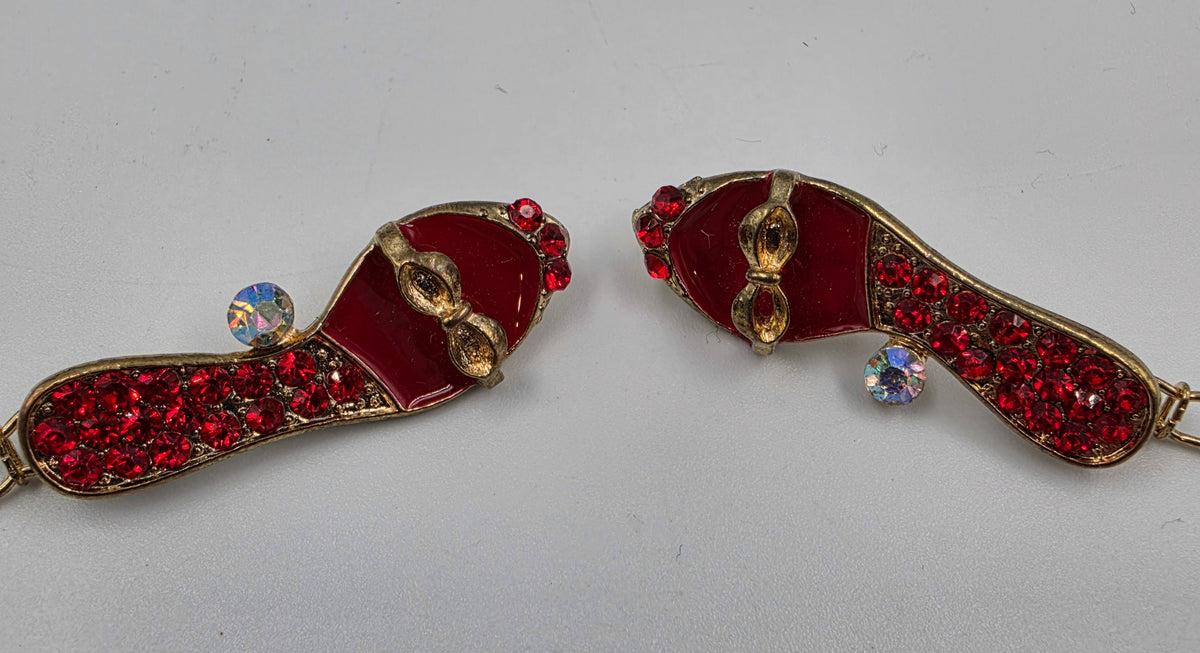 Red Enamel/Clear Iridescent Rhinestone Vintage Shoe Hair Clips