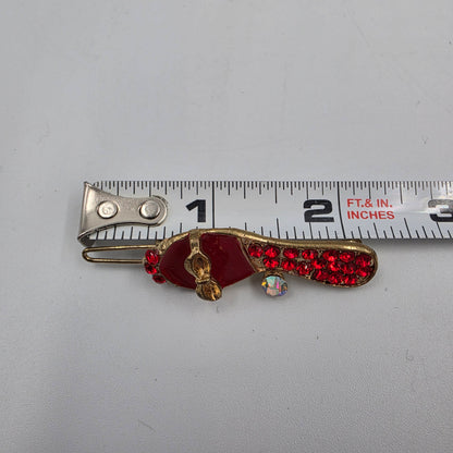 Red Enamel/Clear Iridescent Rhinestone Vintage Shoe Hair Clips