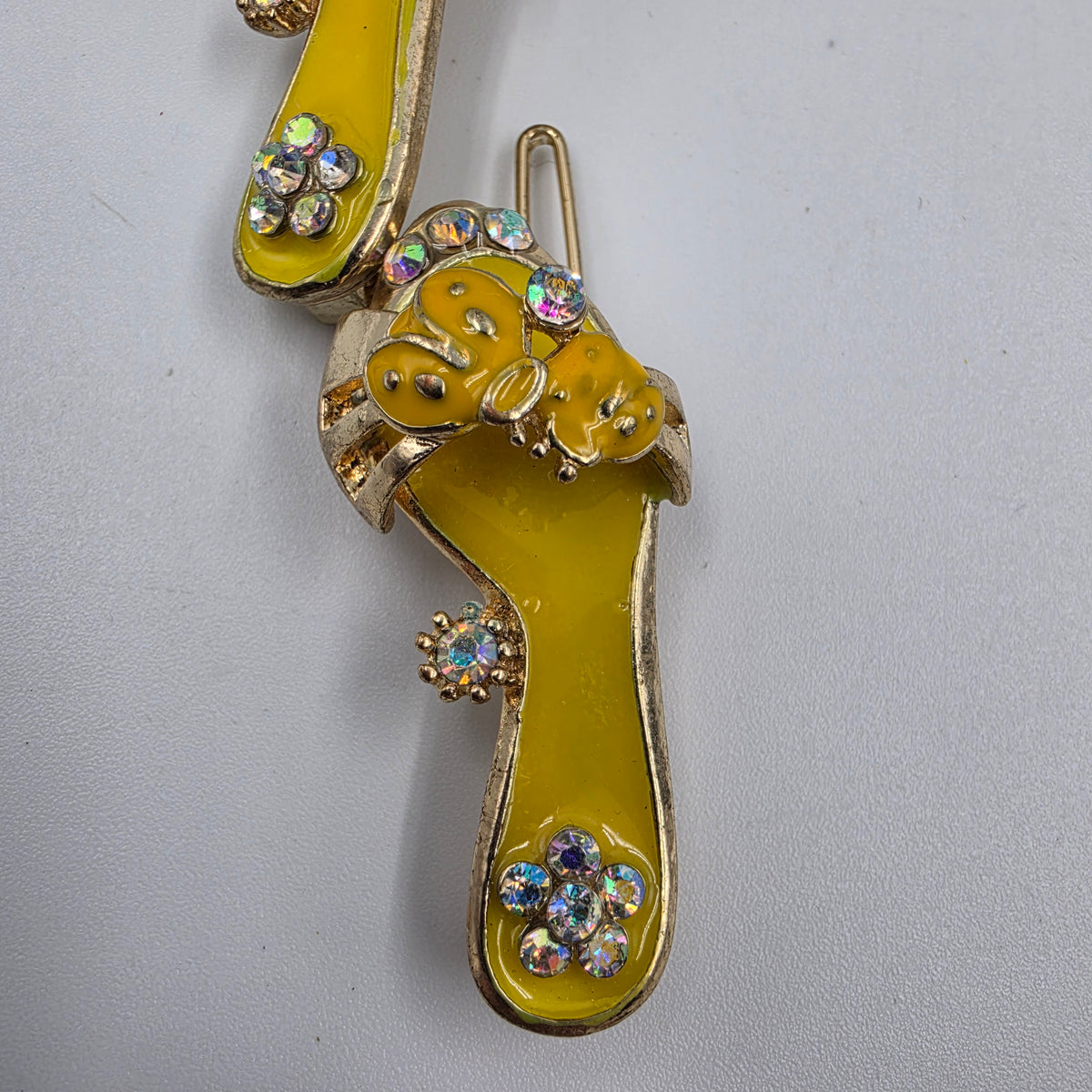 1980'S Yellow Enamel/Clear Rhinestone Vintage Shoe Hair Clips