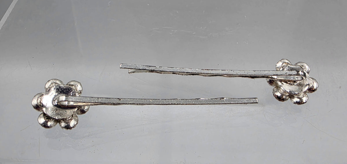 Blue/Clear Rhinestone Floral Vintage Bobby Pins