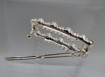 Faux Pearl/Silver Tone/Clear Rhinestone Vintage Rectangular Hair Clip