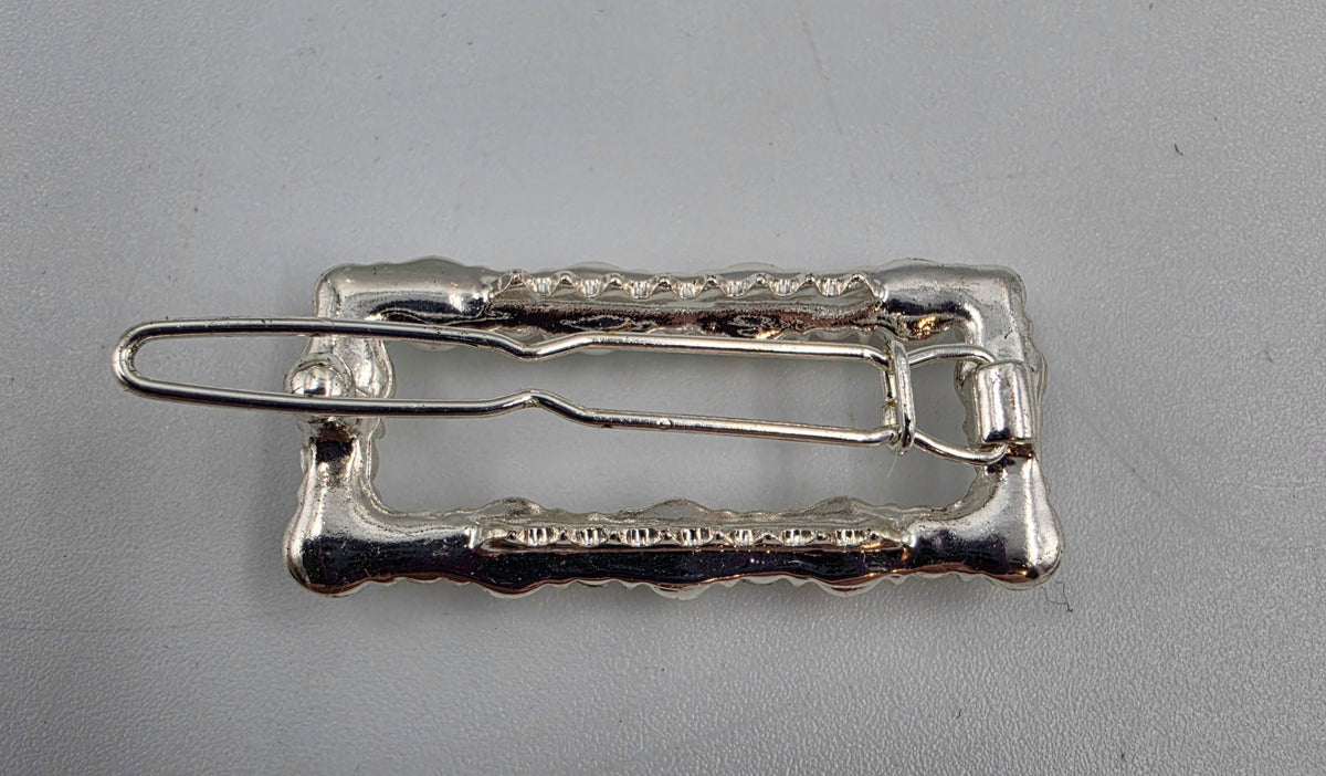 Faux Pearl/Silver Tone/Clear Rhinestone Vintage Rectangular Hair Clip