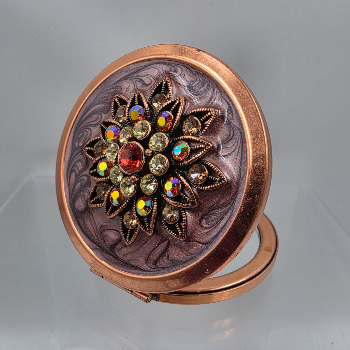 ARGENT SC Copper Jeweled/Enamel Vintage Mirror Compact