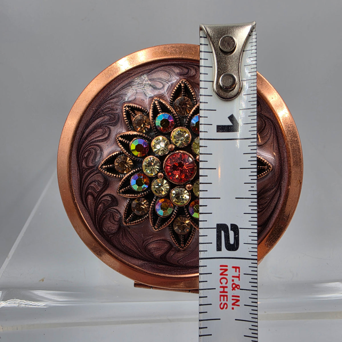 ARGENT SC Copper Jeweled/Enamel Vintage Mirror Compact