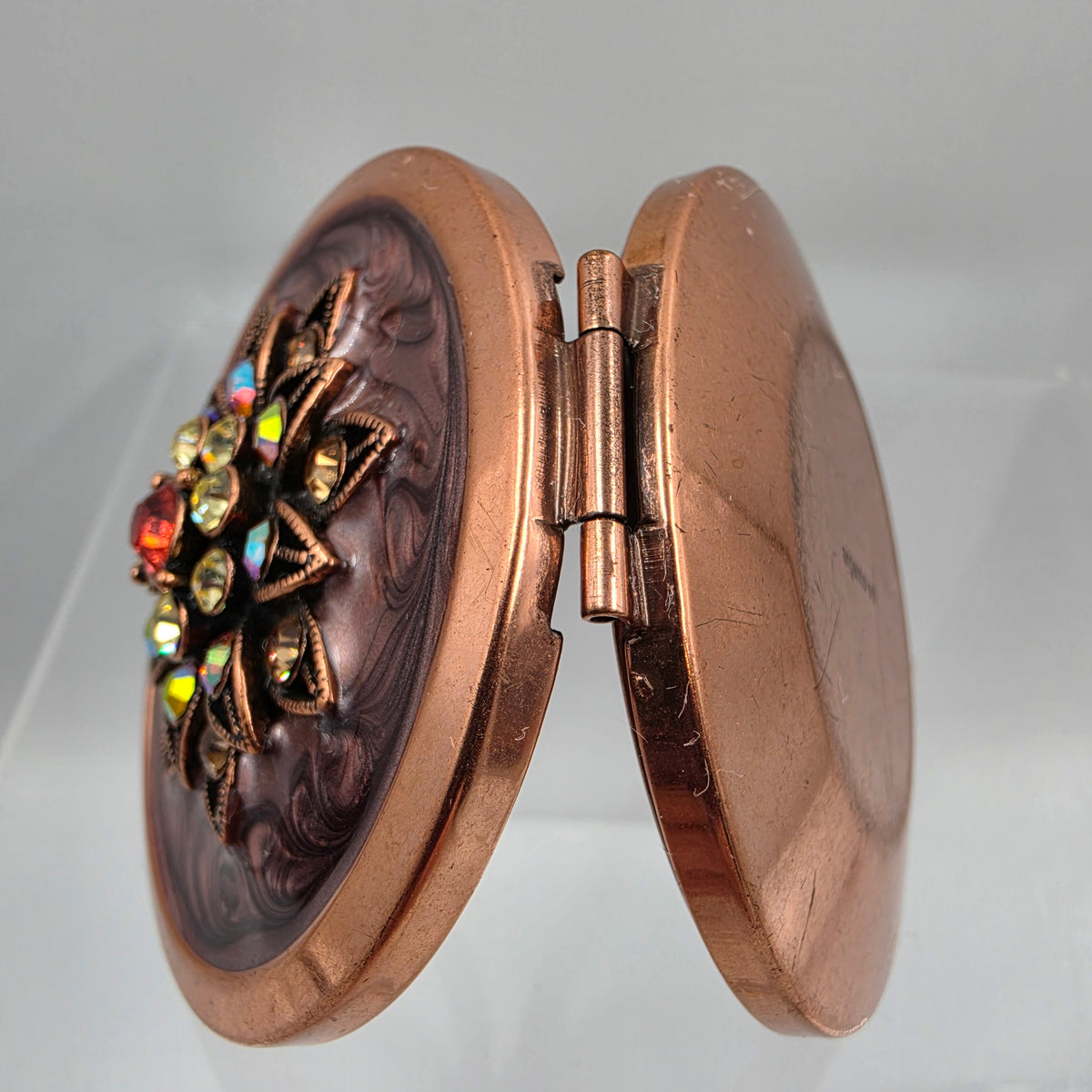 ARGENT SC Copper Jeweled/Enamel Vintage Mirror Compact
