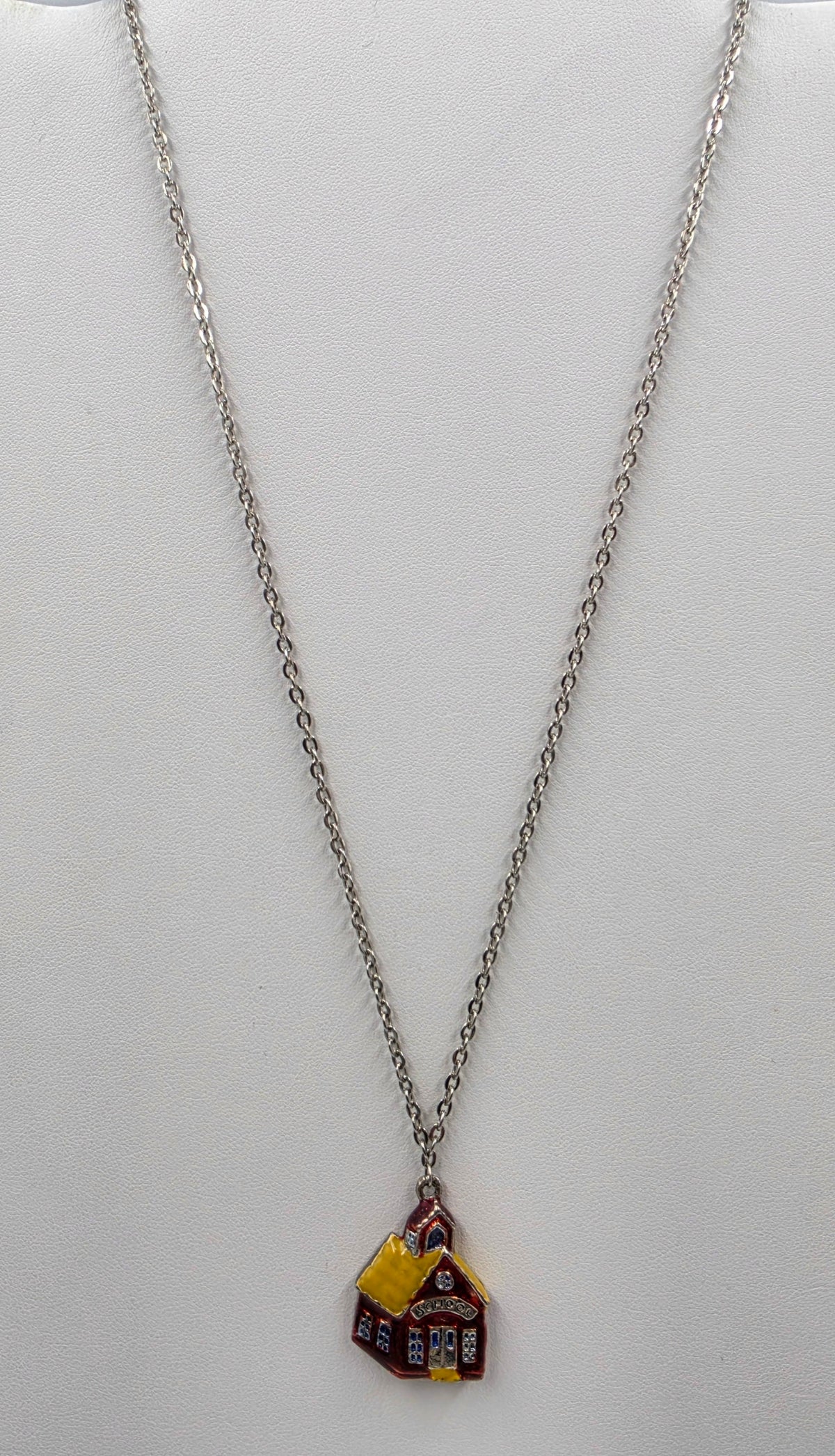 Red/Yellow Gold Tone Enamel School House Pendant With 20" Necklace