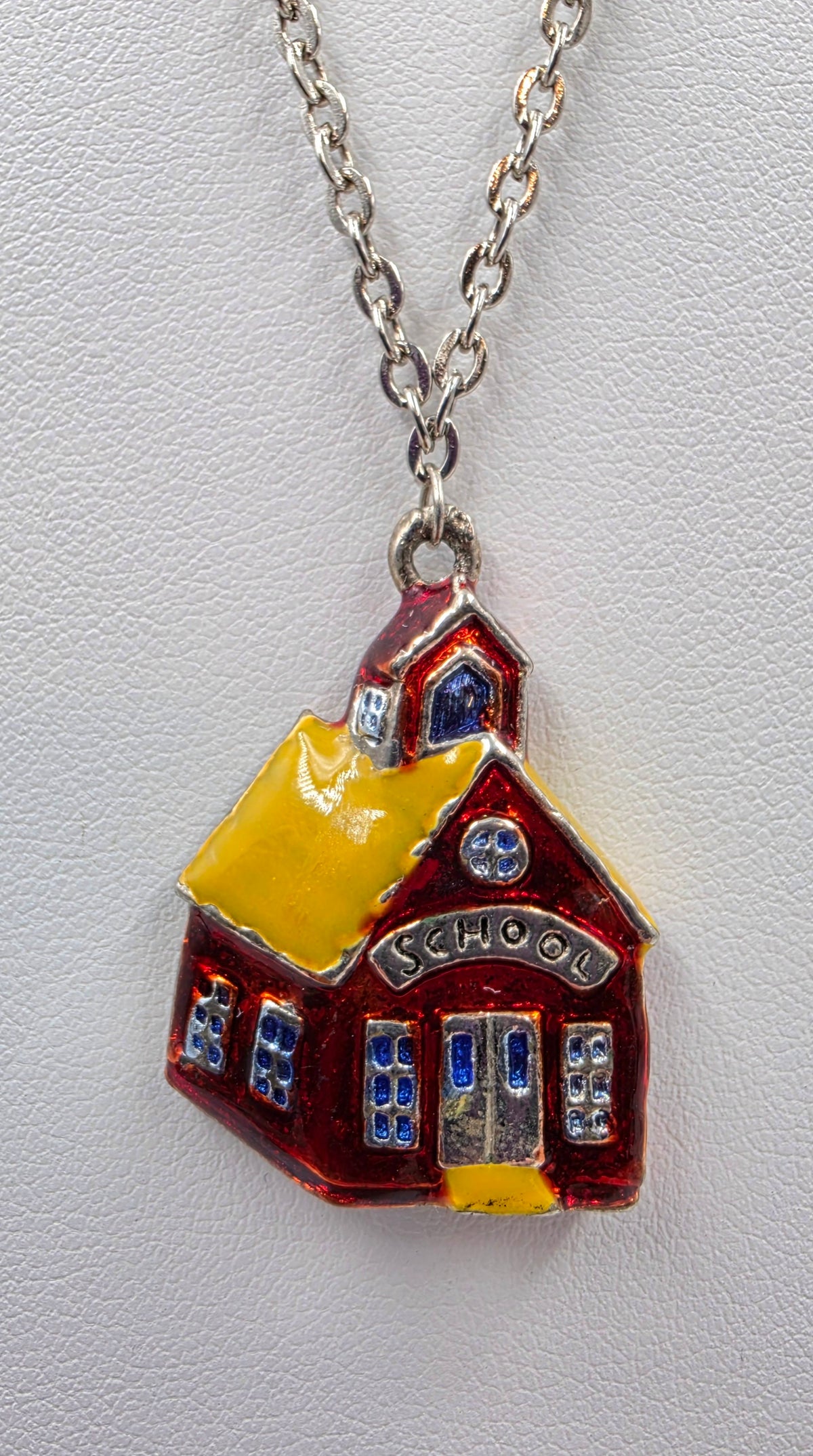 Red/Yellow Gold Tone Enamel School House Pendant With 20" Necklace