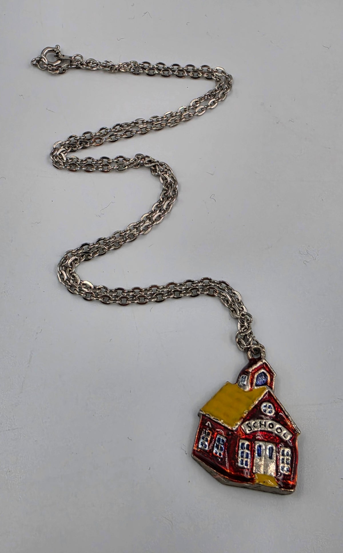 Red/Yellow Gold Tone Enamel School House Pendant With 20" Necklace