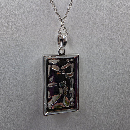 15"-18" Silver Tone Rectangular/Multi Glass Stone Pendant And Necklace