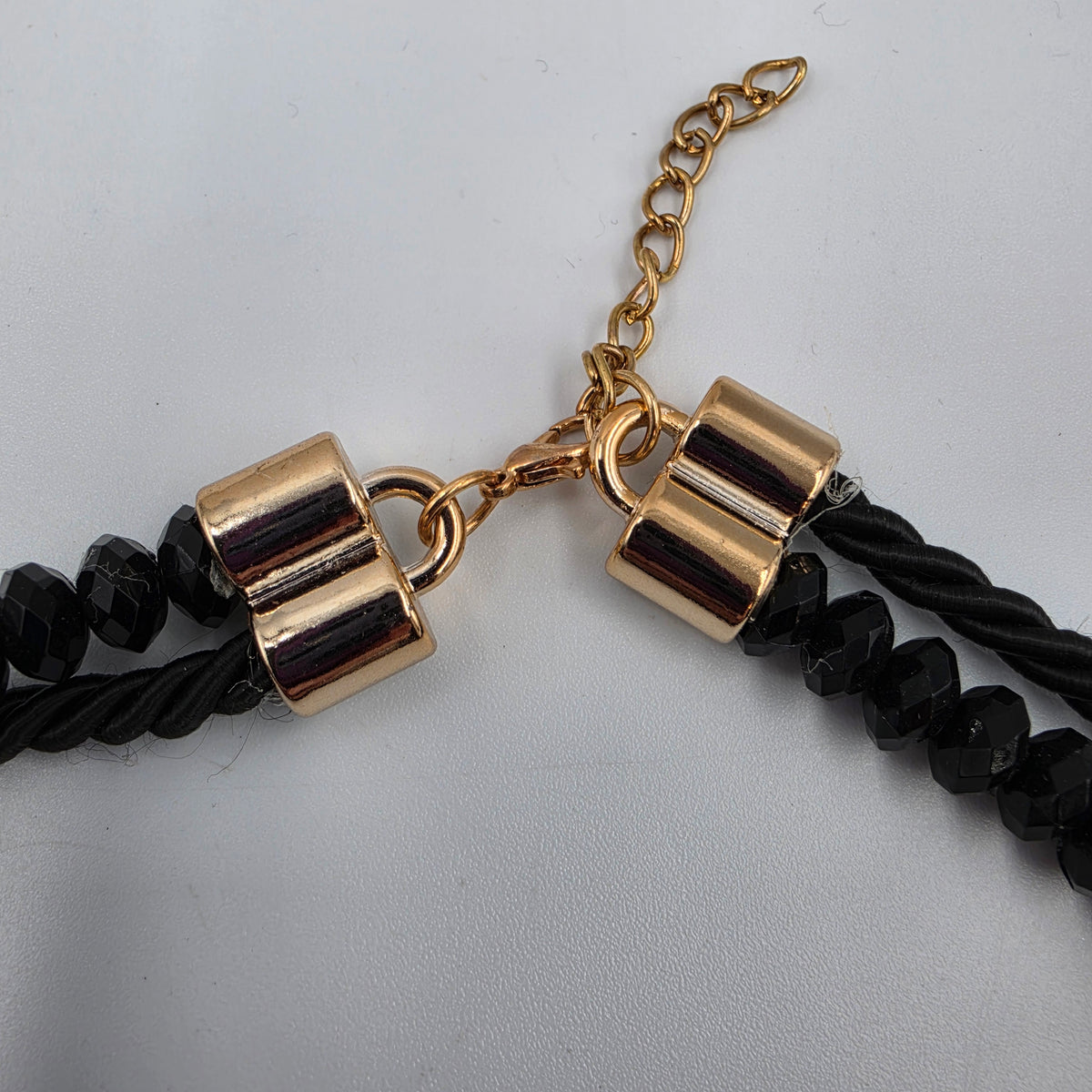 18"-19.5" Vintage Black/Clear Rhinestone Gold Accented Bib Statement Necklace