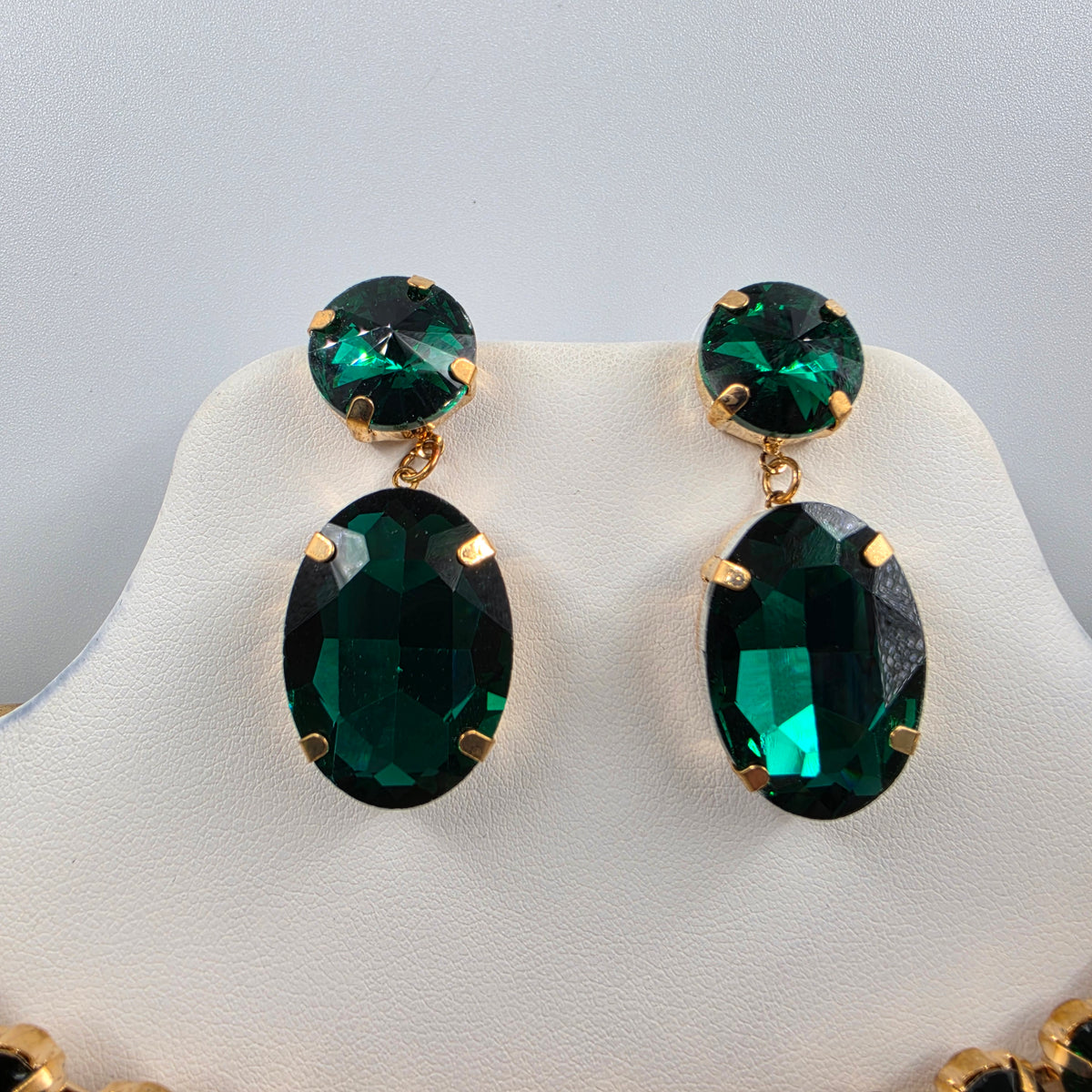 13"-17" Vintage Green Rhinestone Choker Bib Statement Necklace