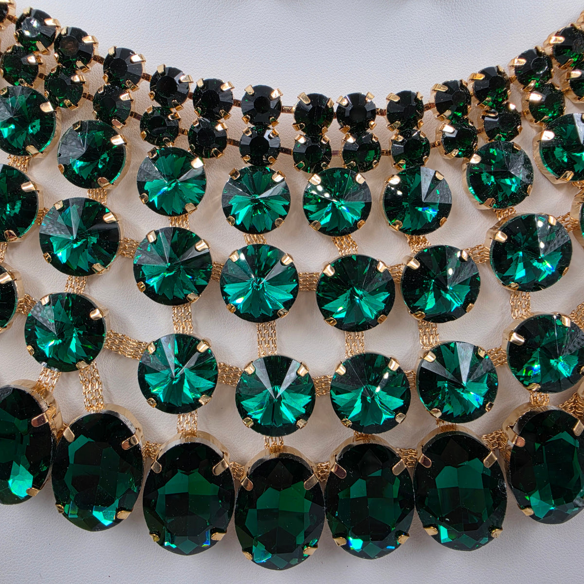 13"-17" Vintage Green Rhinestone Choker Bib Statement Necklace