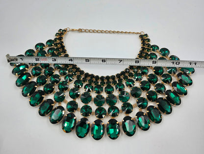 13"-17" Vintage Green Rhinestone Choker Bib Statement Necklace