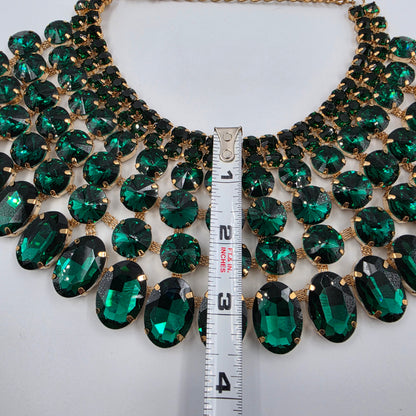 13"-17" Vintage Green Rhinestone Choker Bib Statement Necklace