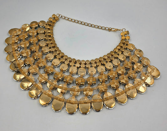 13"-17" Vintage Green Rhinestone Choker Bib Statement Necklace