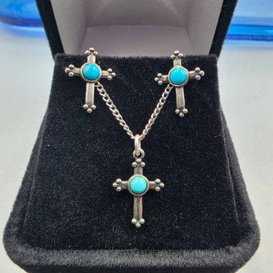 Sterling Silver/Turquoise 18" Necklace And Matching Earrings