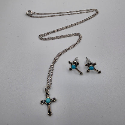 Sterling Silver/Turquoise 18" Necklace And Matching Earrings