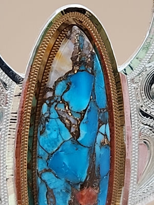 Chrysocolla Shattuckite/ Engraved Sterling Silver Hoop Style Dangle Earrings