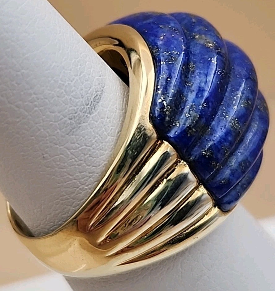 ROSS SIMONS Carved Lapis Lazuli/18k Over Sterling Dome Ring Size 7