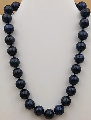 Blue Dumortierite Polished 14mm Bead/Sterling Silver Clasp 17" Necklace