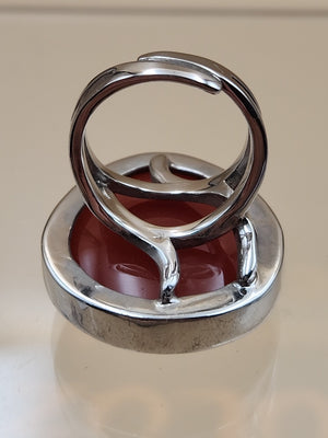 Sterling Silver/Druzy Orange Agate Cabochon/Polished Adjustable Ring Size 7.75 +