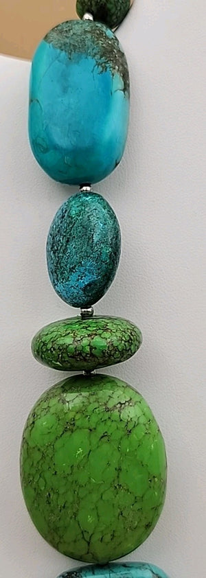 AMY KAHN RUSSELL Original  Green &  Blue Chunky Turquoise 24" Necklace 9.5 OZ TW